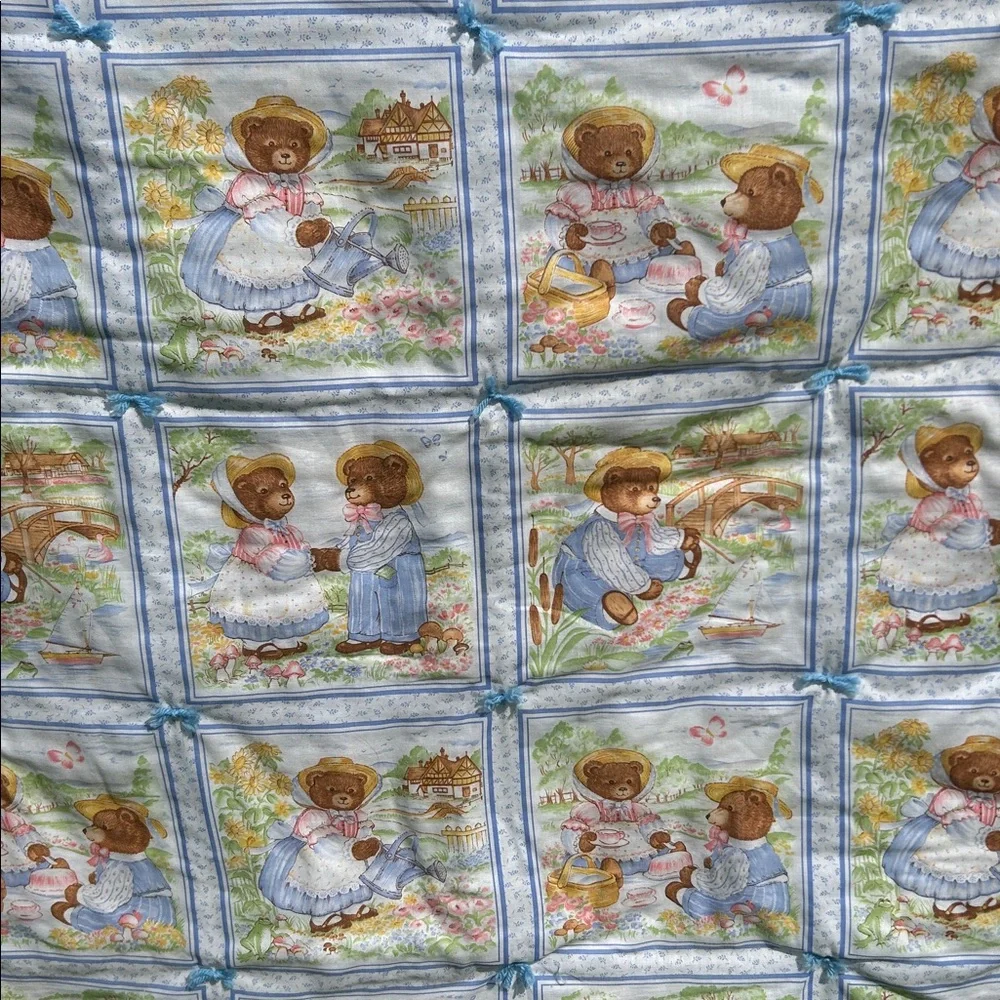 Hand Made Baby Quilt Cute Bears Cottagecore Cozy Nursery Shower Gift